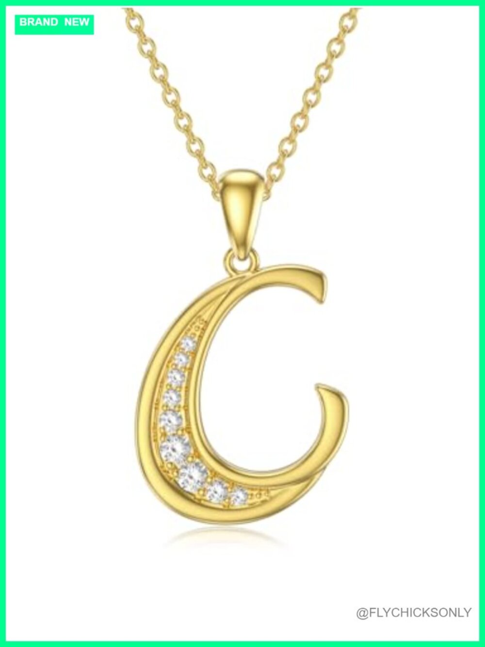 14k Solid Gold Moissanite Initial Necklace Letter C Pendant 16+2 Inch Chain
